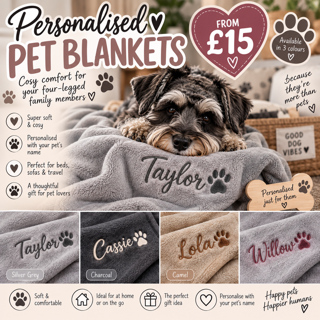 677E01D7-0D4B-4236-9959-A3A4FEBAB351 Embroidered Pet Fleece Blanket - Image 1